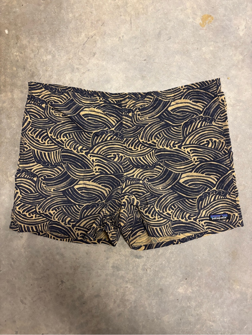 Patagonia x Common Threads Baggies Navy and Tan Wave-Print
